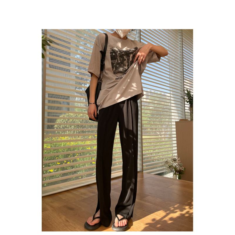 Silky Sun Protection Draping Copper Split Casual Straight Pants Thin Pants