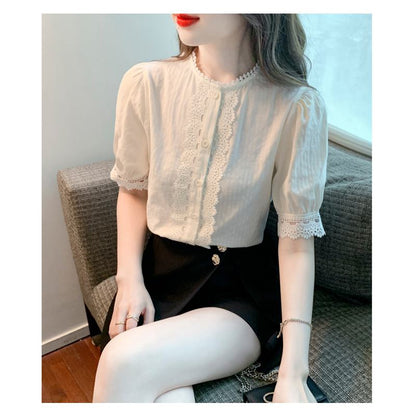 Lace Stand-Up Collar Blouse