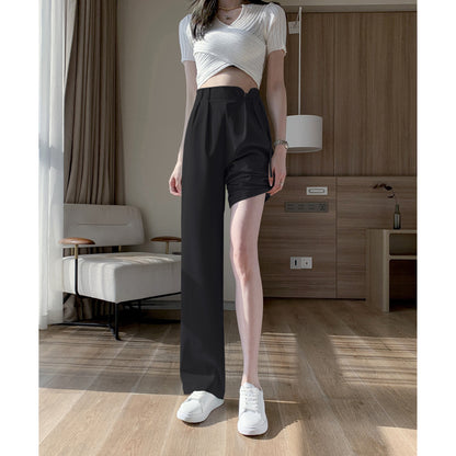 High-Waisted Niche Straight Leg Floor-Length Thin Design Pants