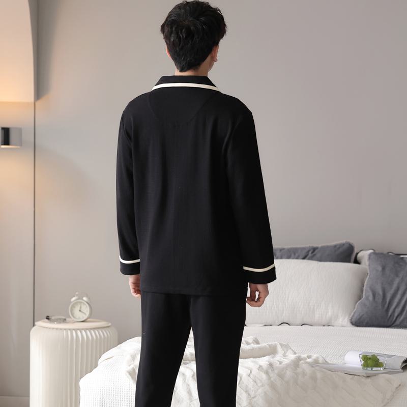 Conjunto de pijama de algodón puro tejido ajustado con estampado de pata de gallo, botones delanteros, bolsillo y cuello