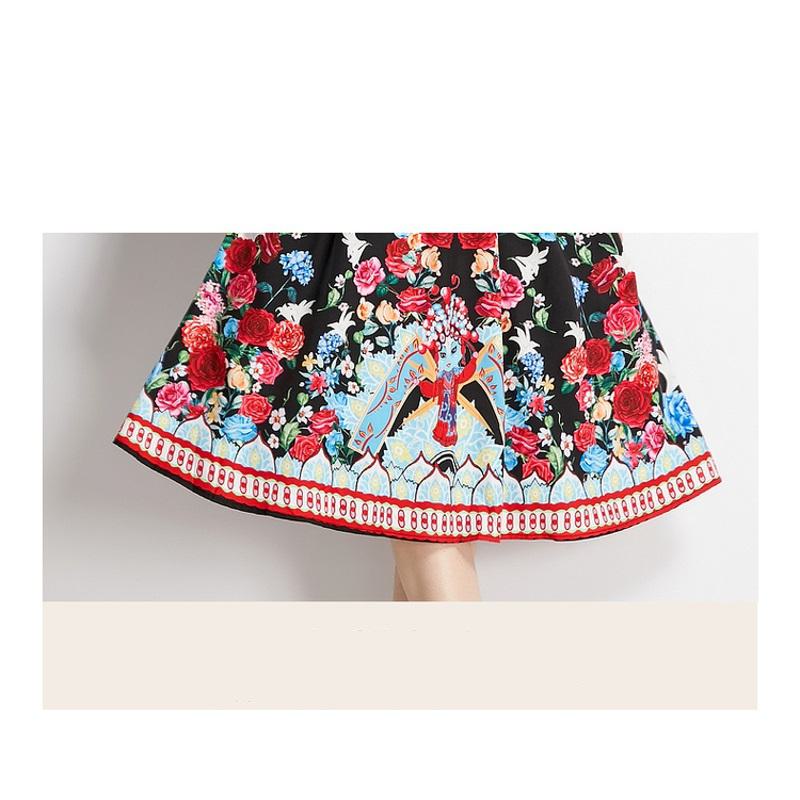 Slim-Fit Retro Style Print Midi Full Skirt Style Petite Dress