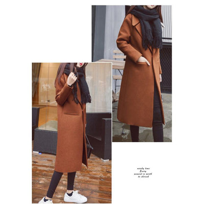 Loose Fit Knee-Length Solid Color Lapel Overcoat
