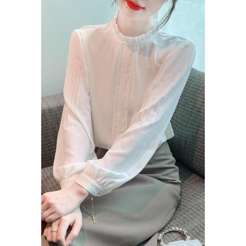 Stand-Up Collar French Style Lace Pullover Chiffon Blouse