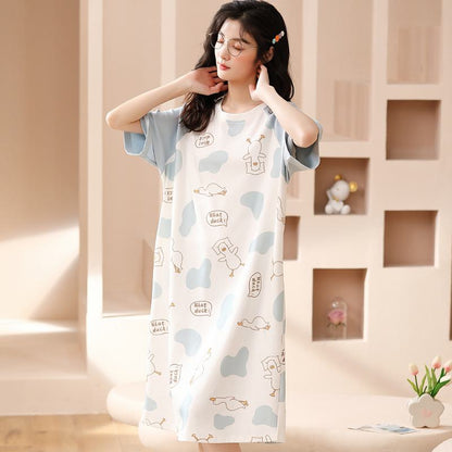 Cartoon Patchwork Tightly Woven Pure Cotton Lounge Dress