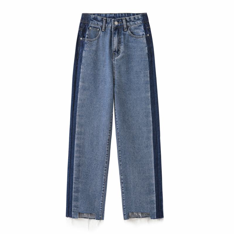 Jeans rectos de talle alto sueltos con parches en degradado