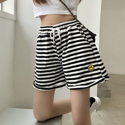 Faux Cotton Embroidery Stripe Shorts