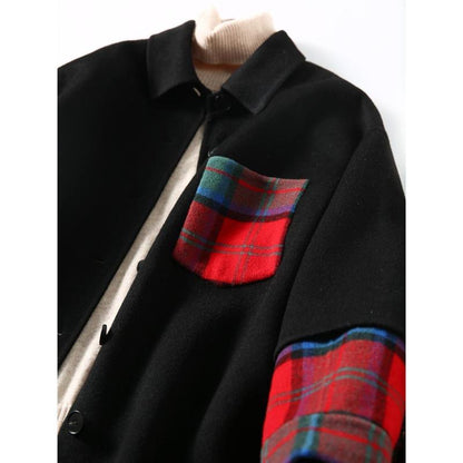 Abrigo reversible de mezcla de lana con diseño de bloques de color y parches