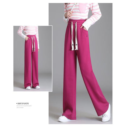 Straight High-Waisted Casual Loose Fit Sports Slimming Wide-Leg Pants