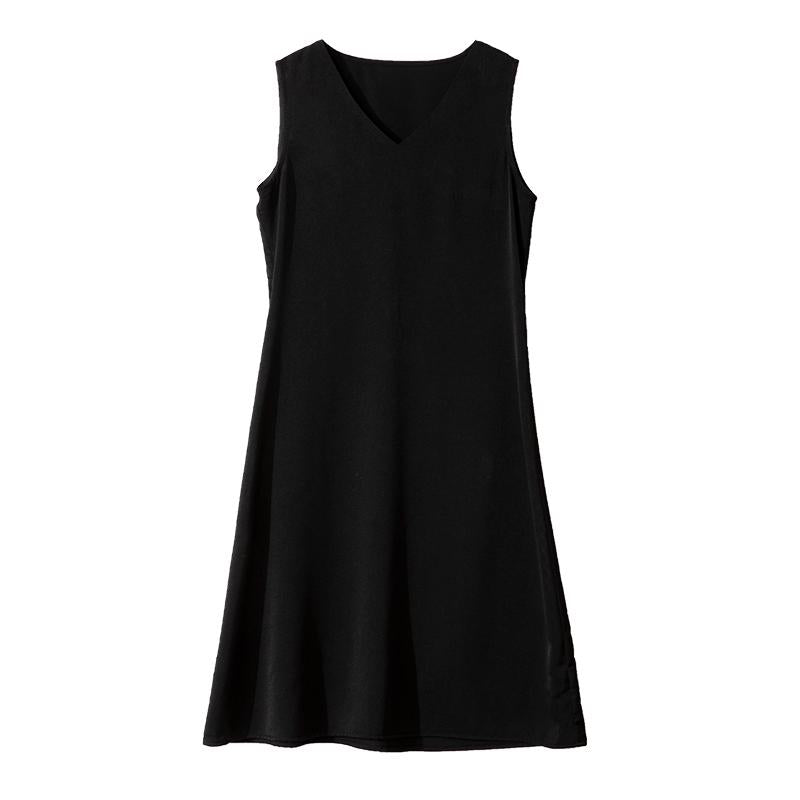 V-Neck Simplicity Solid Black Dress