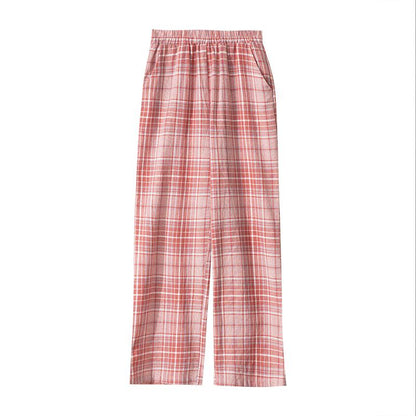 Pantalon droit à carreaux en color-block rose chic