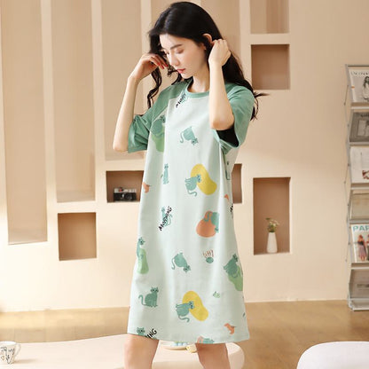 カートゥーン風で新鮮でシンプルな、しっかり織りの純綿キトンルームドレス。