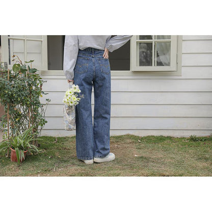 Pantalones anchos de pierna recta de talle alto, color sólido, versátiles y de ajuste holgado.