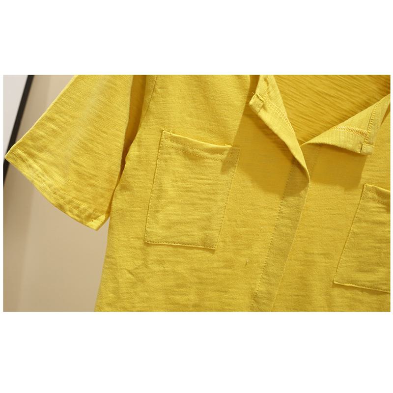 Tee-shirt à manches courtes, coupe ample, en coton pur avec poche patchée polyvalente, couleur unie, col en V, joint en bambou.