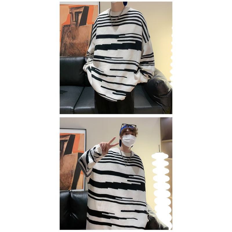 Pullover Loose Fit Thickened Black Stripe Sweater