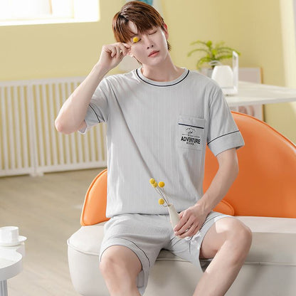 Elasticity Round Neck Pocket Short Sleeves Loose Fit Lounge Set