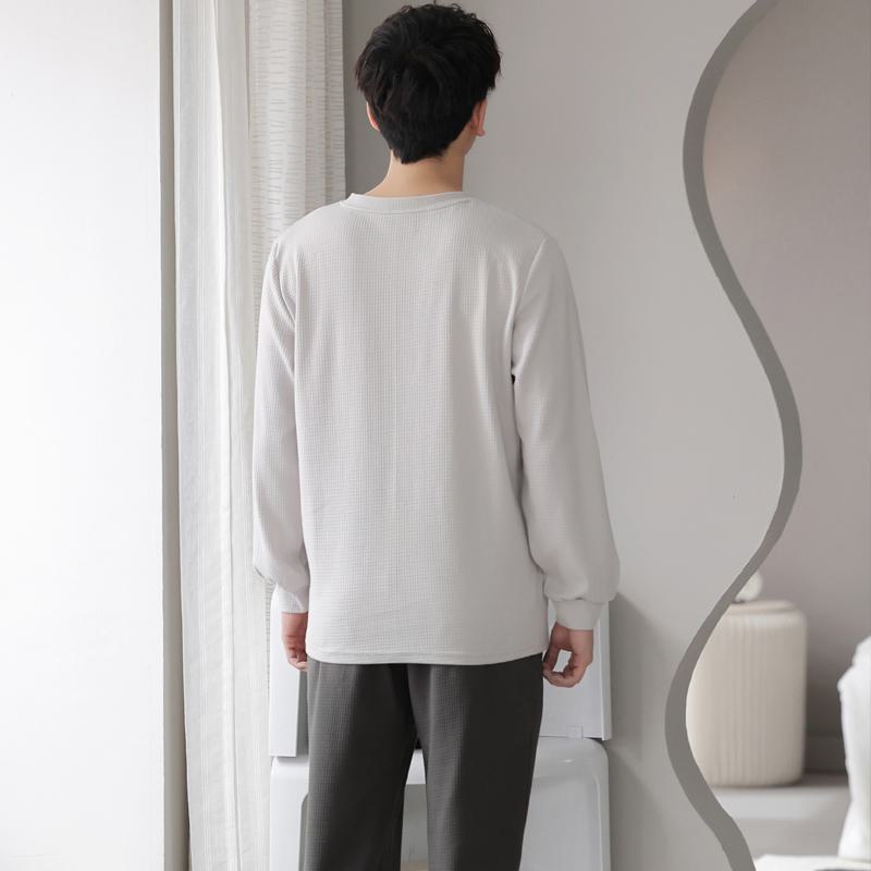 Round Neck Houndstooth Pullover Long Sleeve Tightly Woven Pure Cotton Lounge Set
