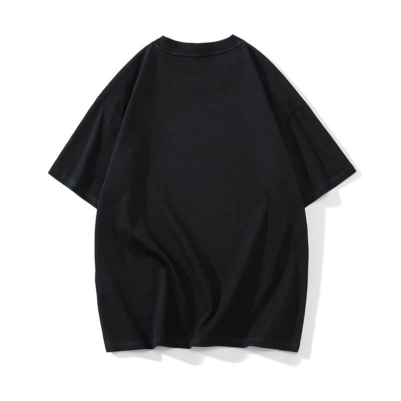 Camiseta de manga corta de algodón puro con cuello redondo, estilo suelto y hombro caído, de simplicidad moderna.