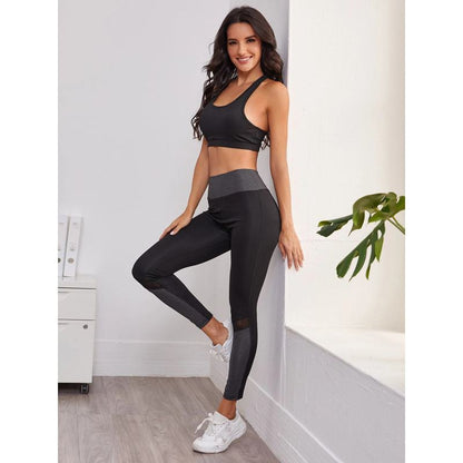 High-Waisted Yoga Tight-Fitting Slim-Fit Sports Patchwork Mesh Sports Leggings