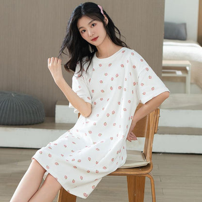 Pure Cotton Round Neck Pullover Spotted Dog Lounge Dress