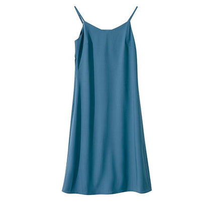 French Style Versatile Cami Slim-Fit Satin Finish Solid Color Chic Dress
