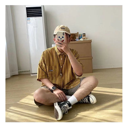 Trendy Loose Fit Stripe Casual Short Sleeve Shirt
