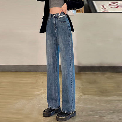 High-Waisted Wide-Leg Straight Floor-Length Jeans