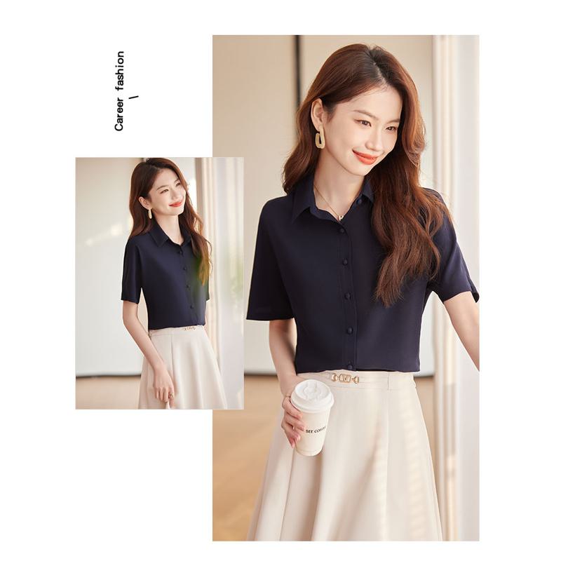 Button Thin Short Sleeve Chiffon Shirt