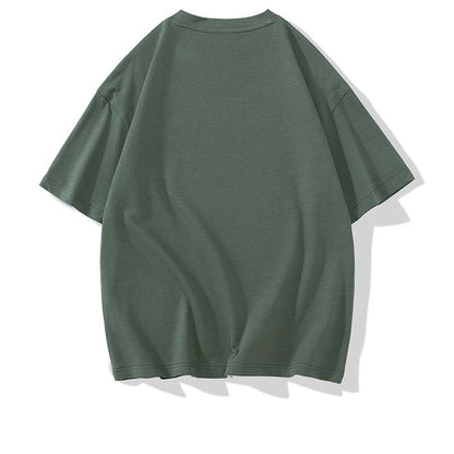 Camiseta de manga corta de algodón puro con cuello redondo y estampado, suelta y de ajuste holgado.