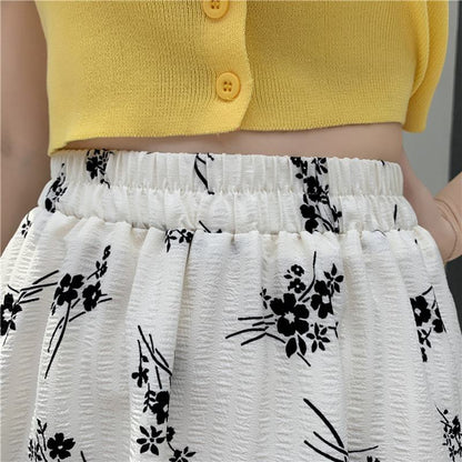 Falda de malla de línea A con cintura elástica, elegante y sencilla estilo femenino.