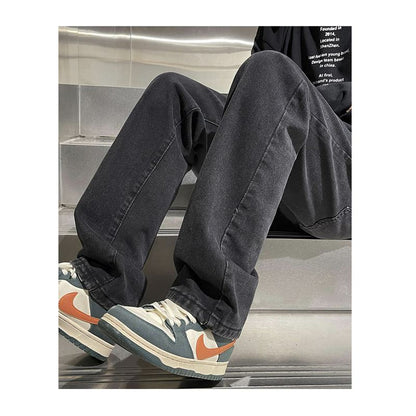 Slim-Fit Elastic Waist Straight Jeans