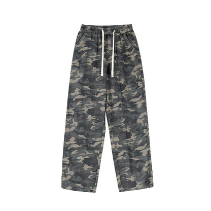 Versatile Wide-Leg Straight Camouflage Loose Fit Washed Out Sweatpant