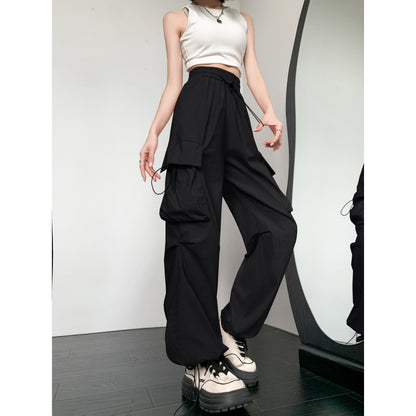 Quick-Drying Solid Color Thin High-Waisted Street Style Versatile Cargo Pants