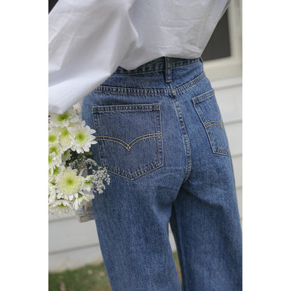 Pantalones anchos de pierna recta de talle alto, color sólido, versátiles y de ajuste holgado.