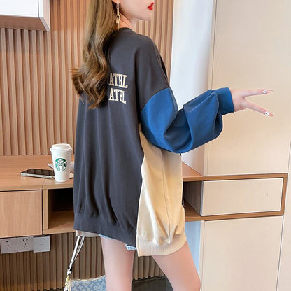 Fiber Pullover Thin Color Blocking Patchwork Sweatshirt