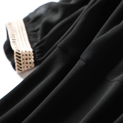 V-Neck Slimming Embroidery Versatile Transparent Dress