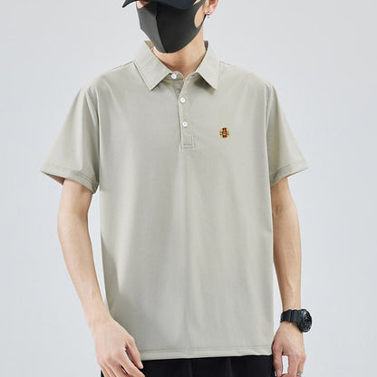 Kurzärmeliges Polo-Shirt aus knitterresistentem Lapel-Tencel-Elite-Seide mit Hahnentrittmuster