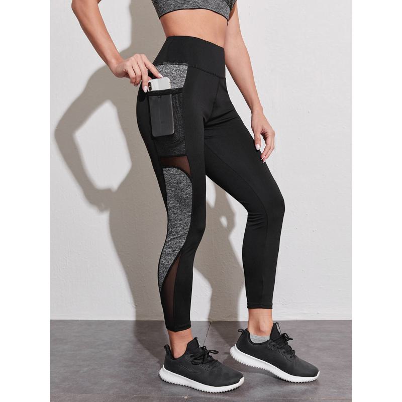 Mallas deportivas ajustadas de yoga con bolsillo para correr y malla de parches de fitness.
