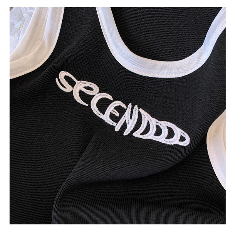 Low Waist Patchwork Letter Embroidery Worn Outside Cropped Knitted Tank Top