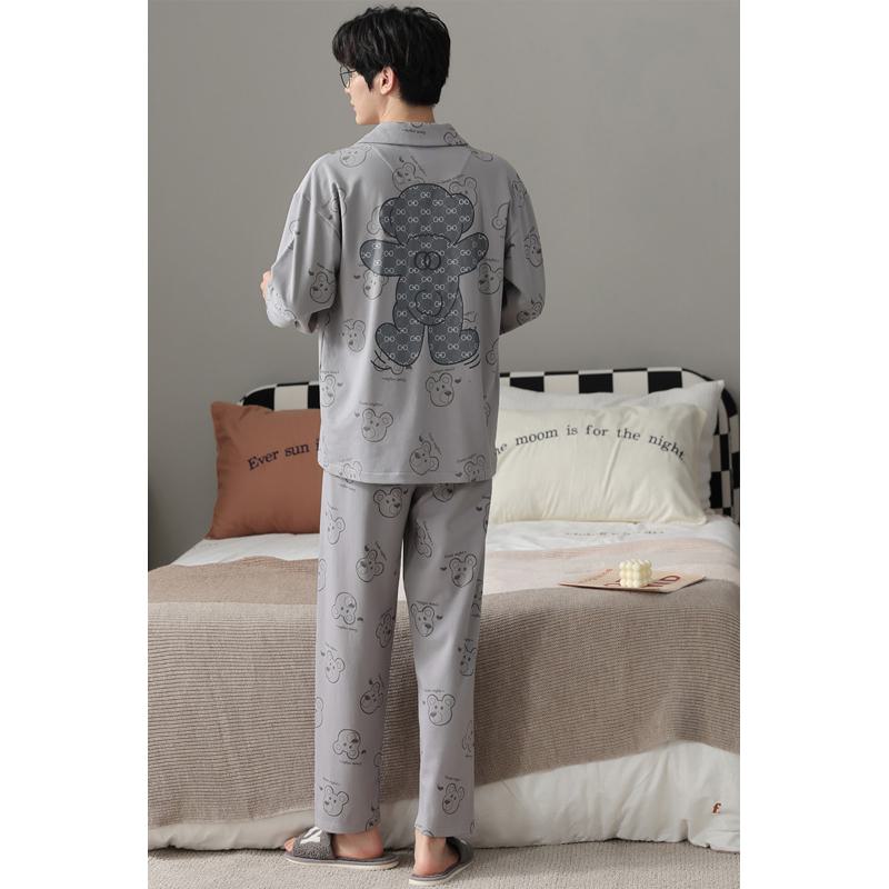 Pyjama-Set aus reiner Baumwolle mit Knopfleiste, Lycra-Bären-Simplicity und Spandex