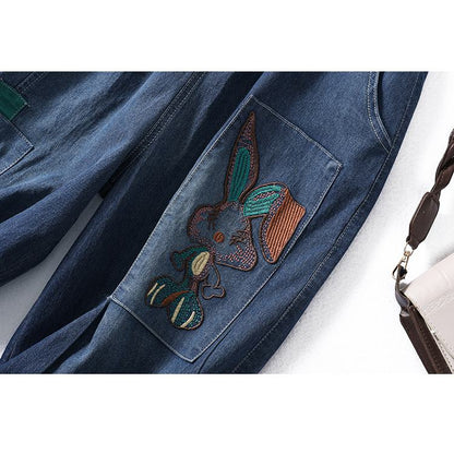 Weite Capri-Jeans mit Stickerei, schmale Passform und lockerem Schnitt