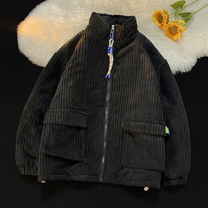 Stand-Up Collar Thickened Corduroy Puffer Coat