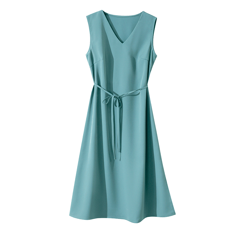 フレンチスタイルのエレガントな軽量ラグジュアリースリムフィットスリーブレスソリッドカラードレス