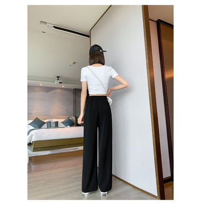 Straight Floor-Length High-Waisted Casual Loose Fit Wide-Leg Pants