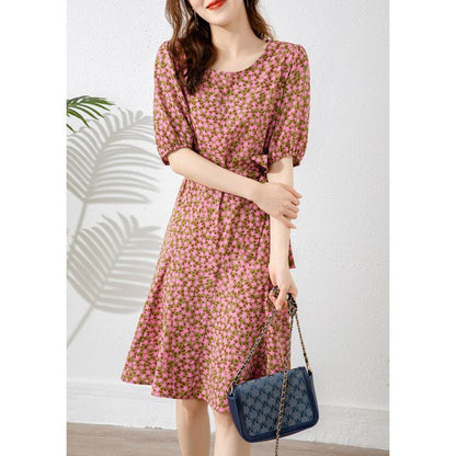 Retro Slimming Floral Print Cinched Waist French Style Fish Tail Dress