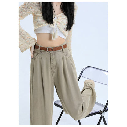 Wide Leg Loose Fit Draping Slimming Pleated Floor-Length High-Waisted Jeans