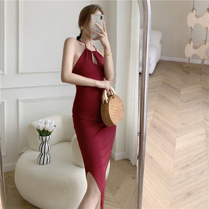 French Style Cinched Waist Slim-Fit Hip-Hugging Long Style Off-Shoulder Dress
