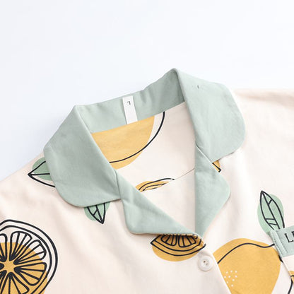 Eng anliegendes Zitronen-Pyjama-Set aus reiner Baumwolle
