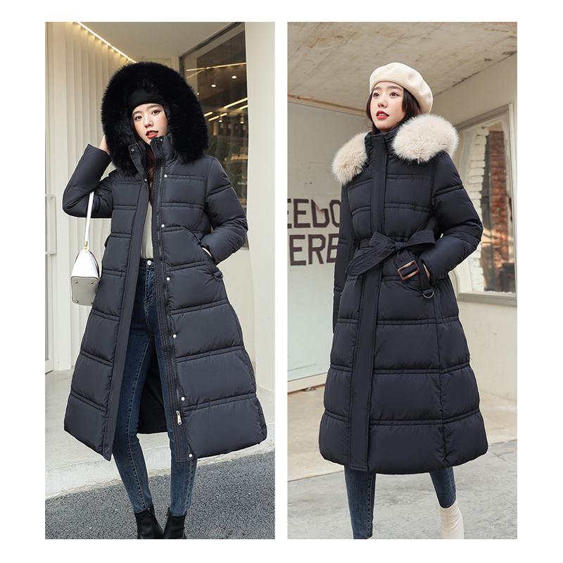 Knee-Length Thickened Fur Collar Puffer Jacket