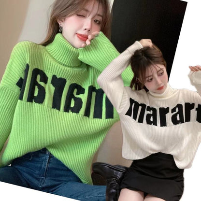 Loose Fit Lapel Letter Lazy Sweater