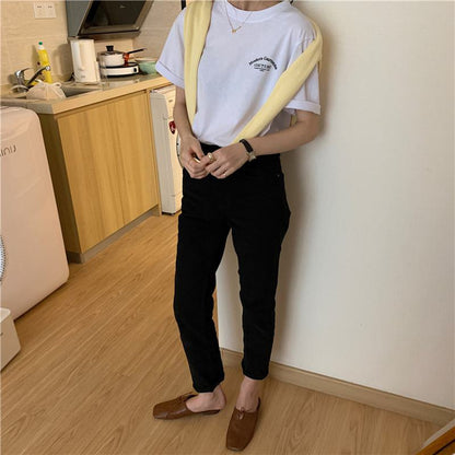 Camiseta de manga corta casual suelta de ajuste midi con estilo de letras